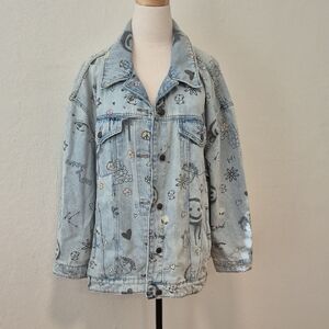 Wild Fable Alien Smiley Face Flower Heart Star Jean Jacket XXL